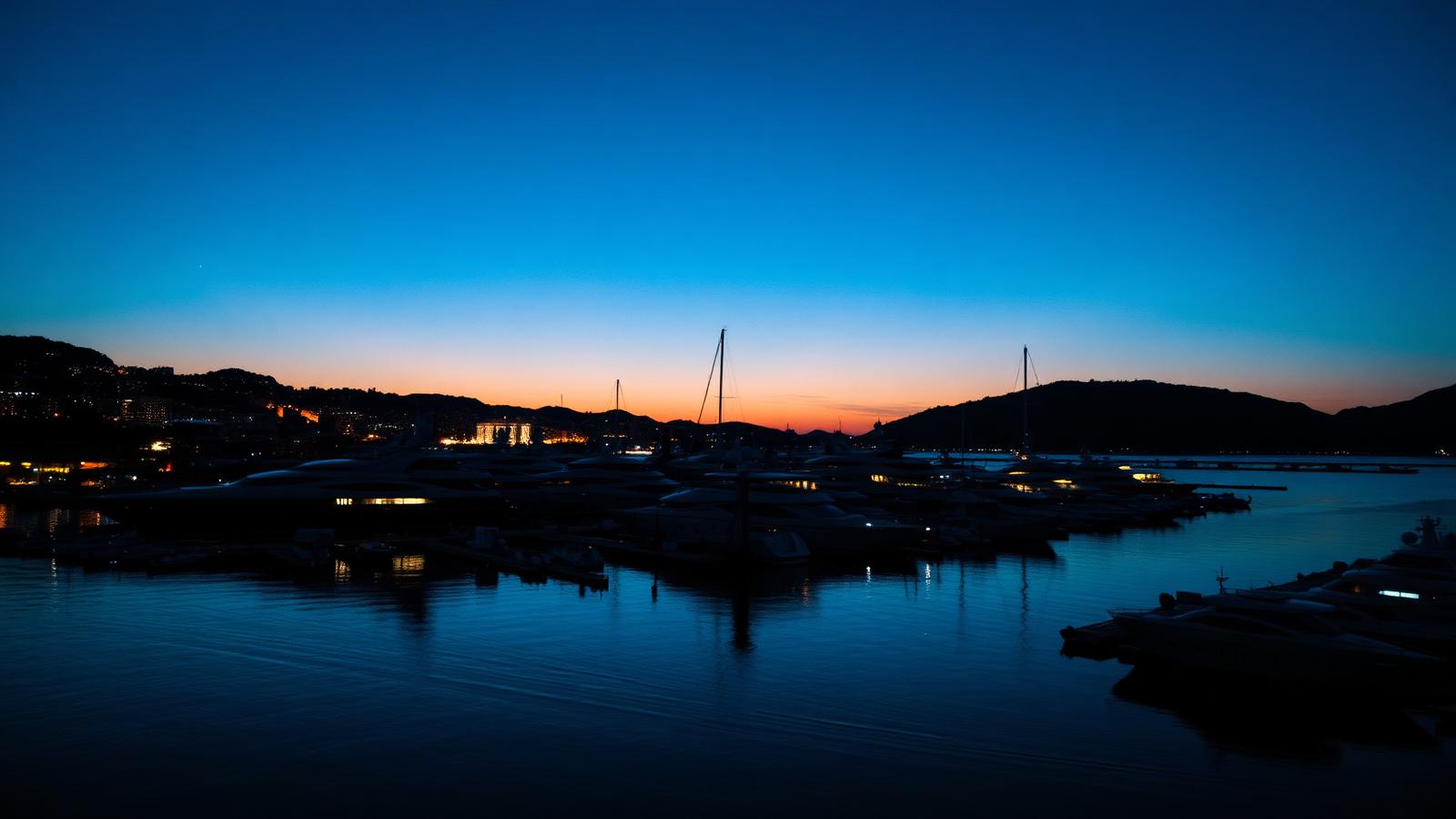 Monaco marina at dusk