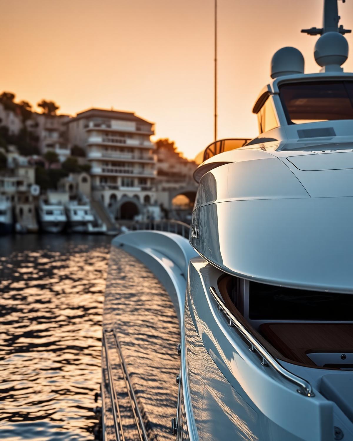 Motor yacht at golden hour